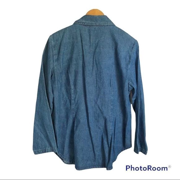 On The Rocks Women Denim Button Up Shirt Fringe Rhinestone Embellishment Size L - Picture 5 of 8